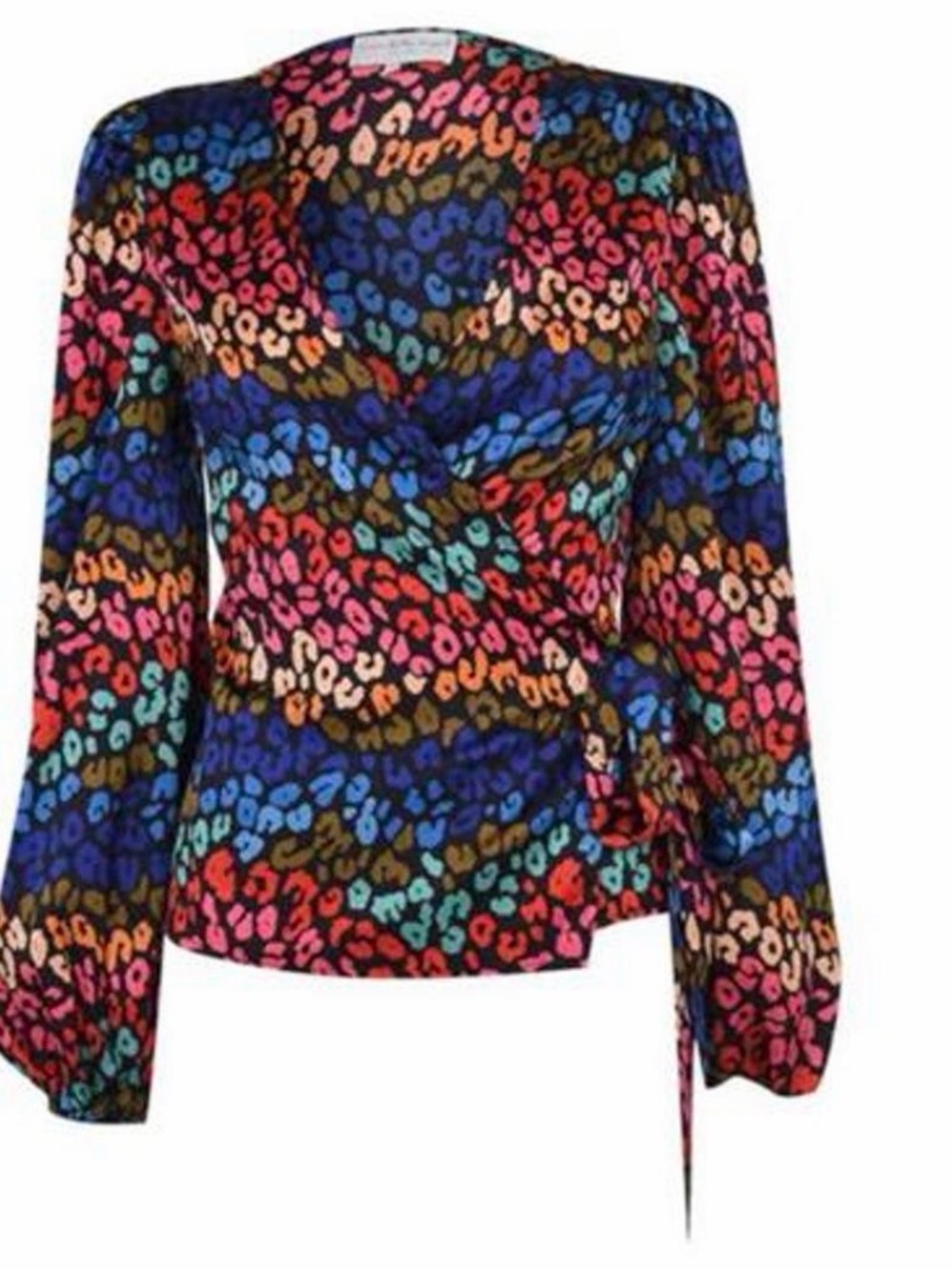 Never Fully Dressed Rainbow Leopard Wrap Top | Size US 14 | Statement Blouse - Picture 2 of 4